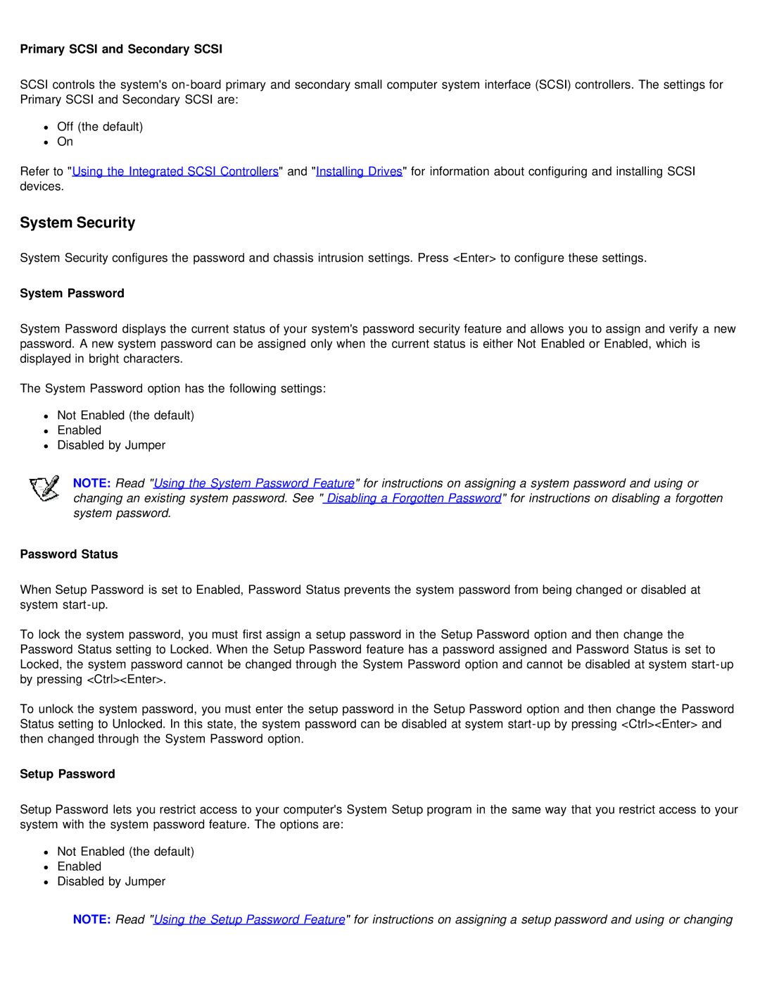 Dell 610 System Security, Primary Scsi and Secondary Scsi, System Password, Password Status, Setup Password 