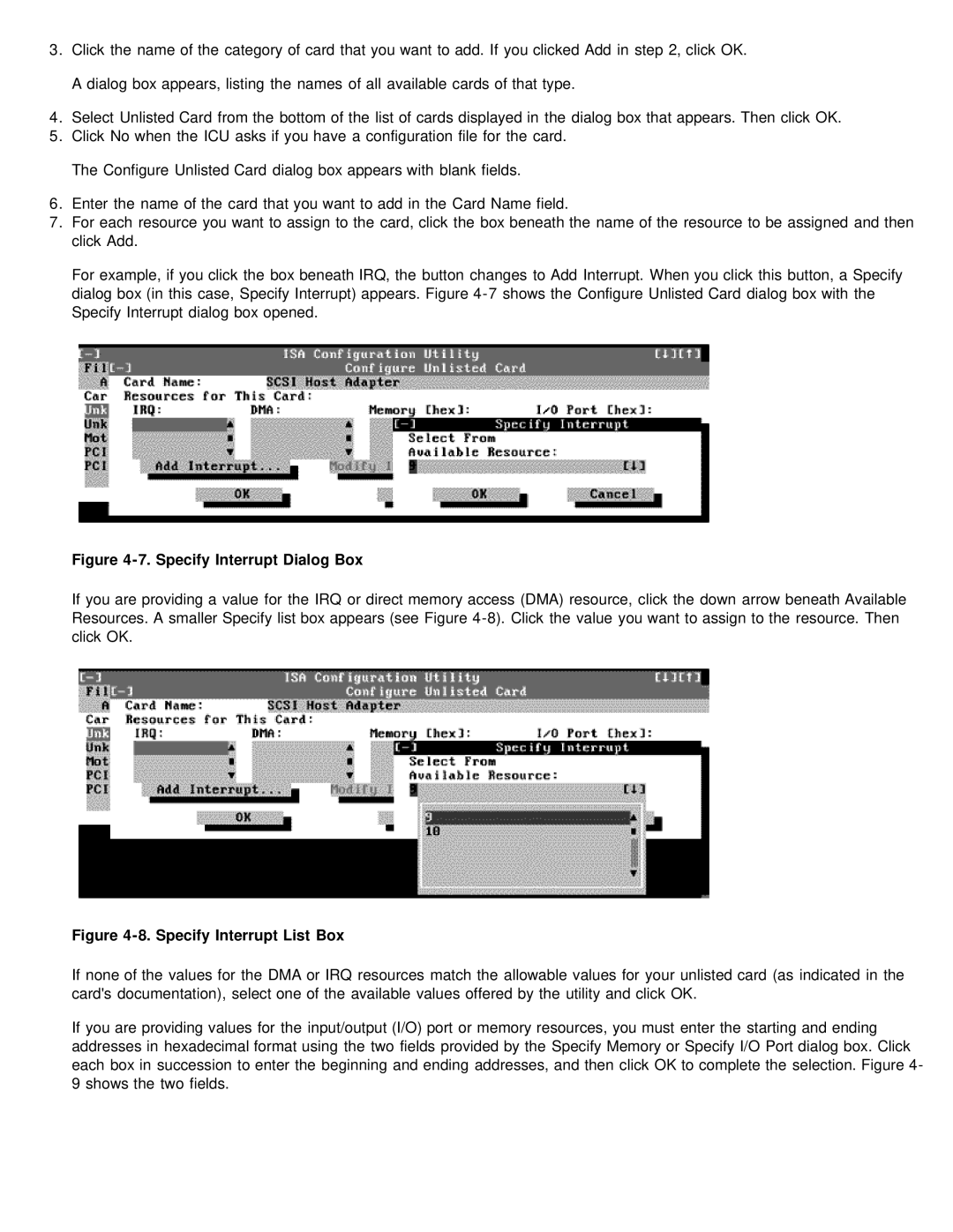 Dell 610 technical specifications Specify Interrupt Dialog Box 