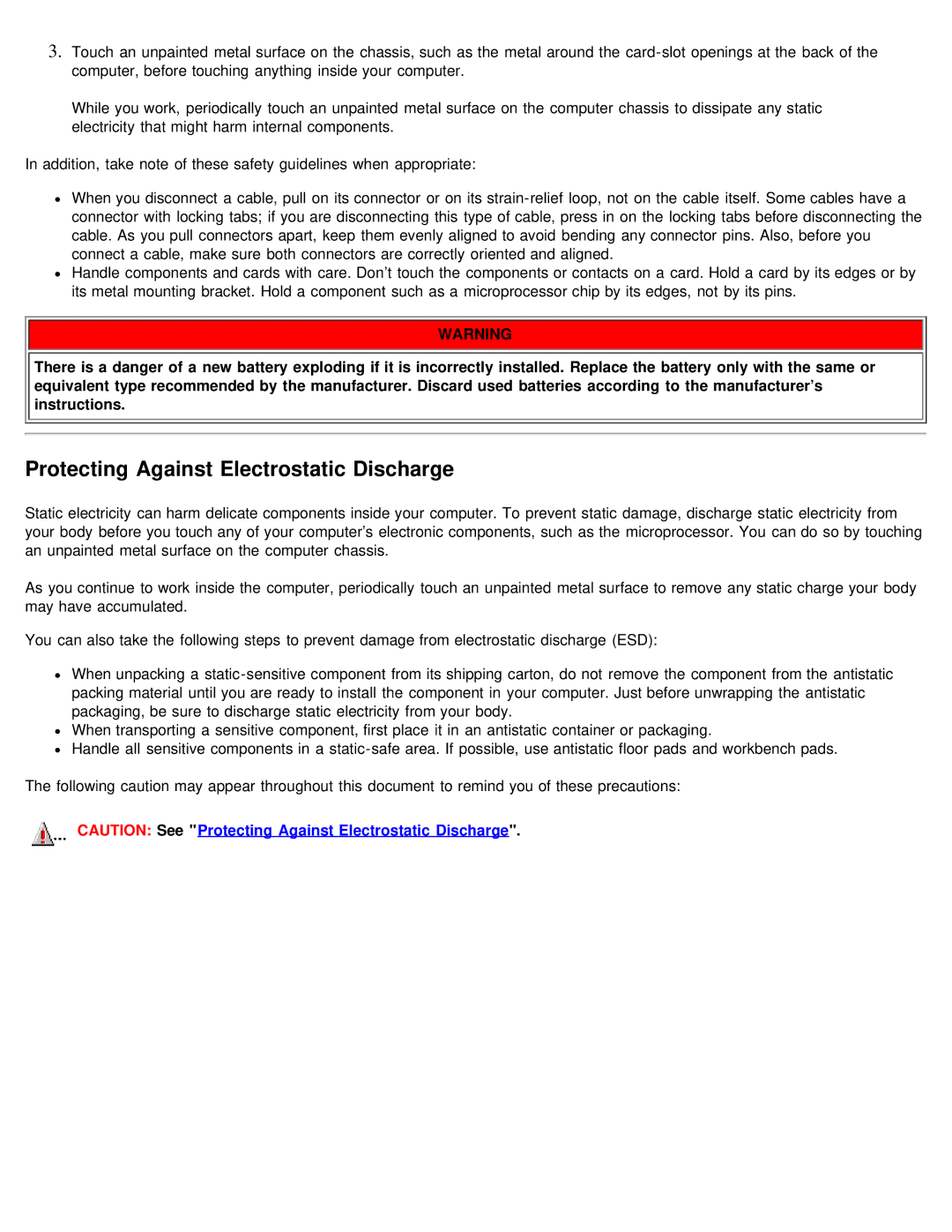 Dell 610 technical specifications Protecting Against Electrostatic Discharge 