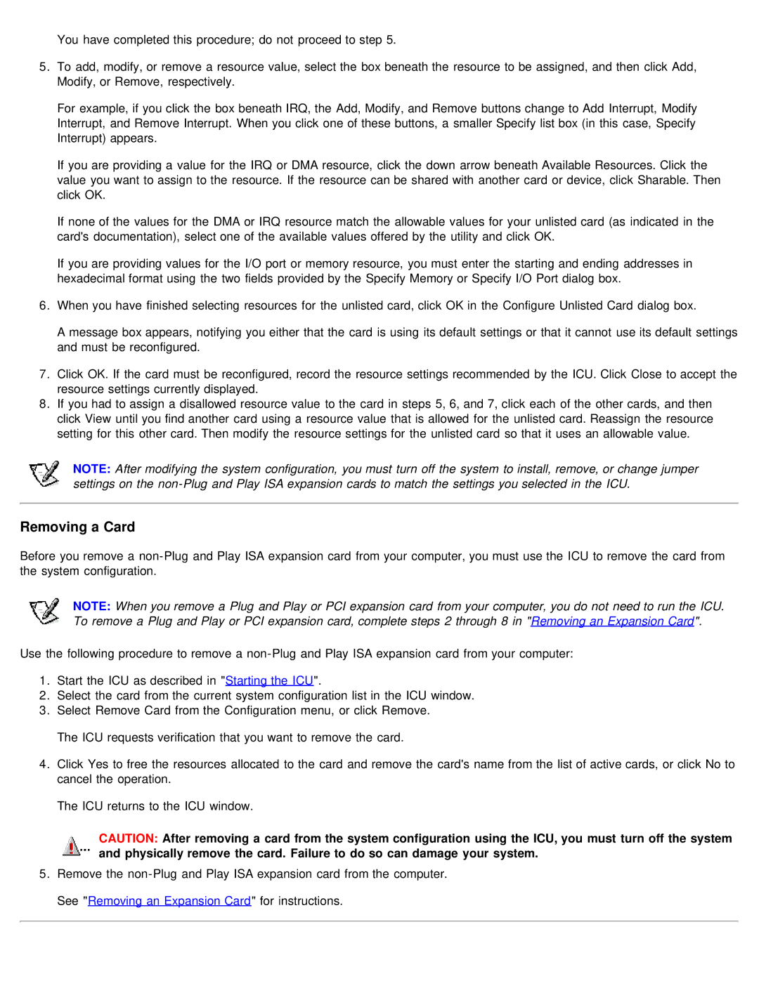 Dell 610 technical specifications Removing a Card 