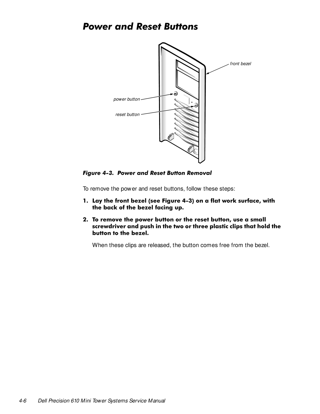 Dell 610 manual LJXUHreset3RZHUbuttonDQG5HVHW, 3RZHUDQG5HVHW%XWWRQV 