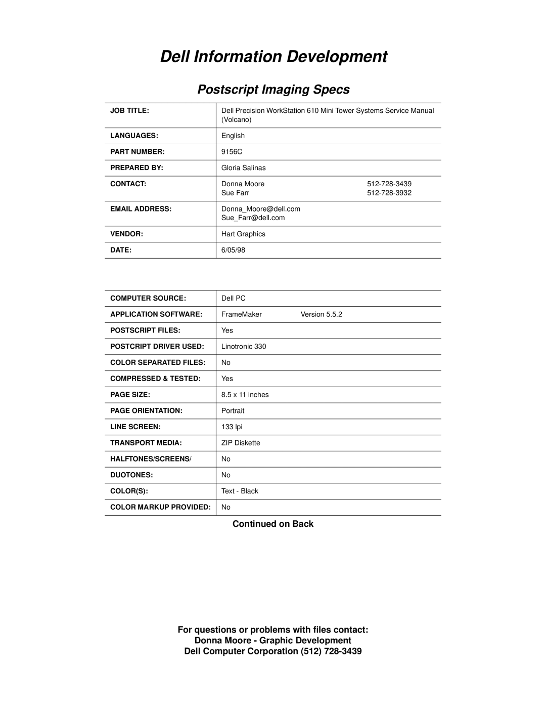 Dell 610 manual Dell Information Development 