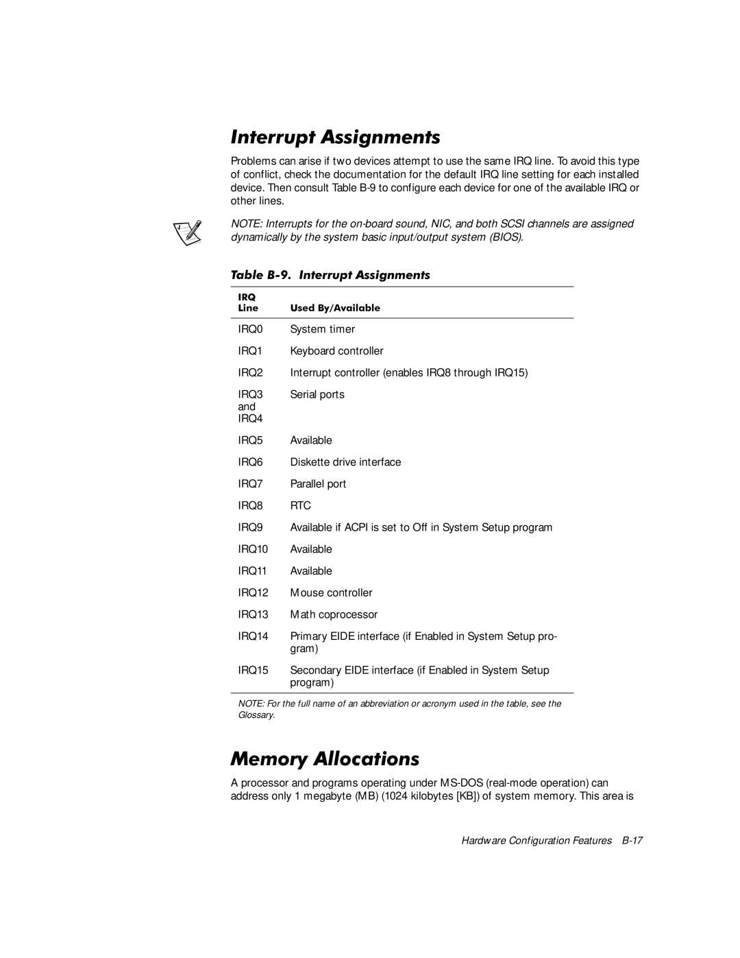 Dell 610 manual Qwhuuxsw$Vvljqphqwv, 0HPRU\$OORFDWLRQV 