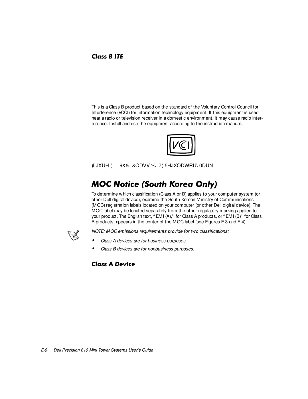 Dell 610 manual 02&1RWLFH6RXWK.RUHD2QO, Odvv$Hylfh 