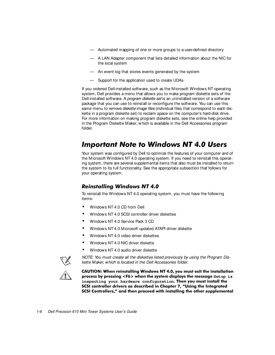 Dell 610 manual PSRUWDQW1RWHWRLQGRZV178VHUV, 5HLQVWDOOLQJLQGRZV17 