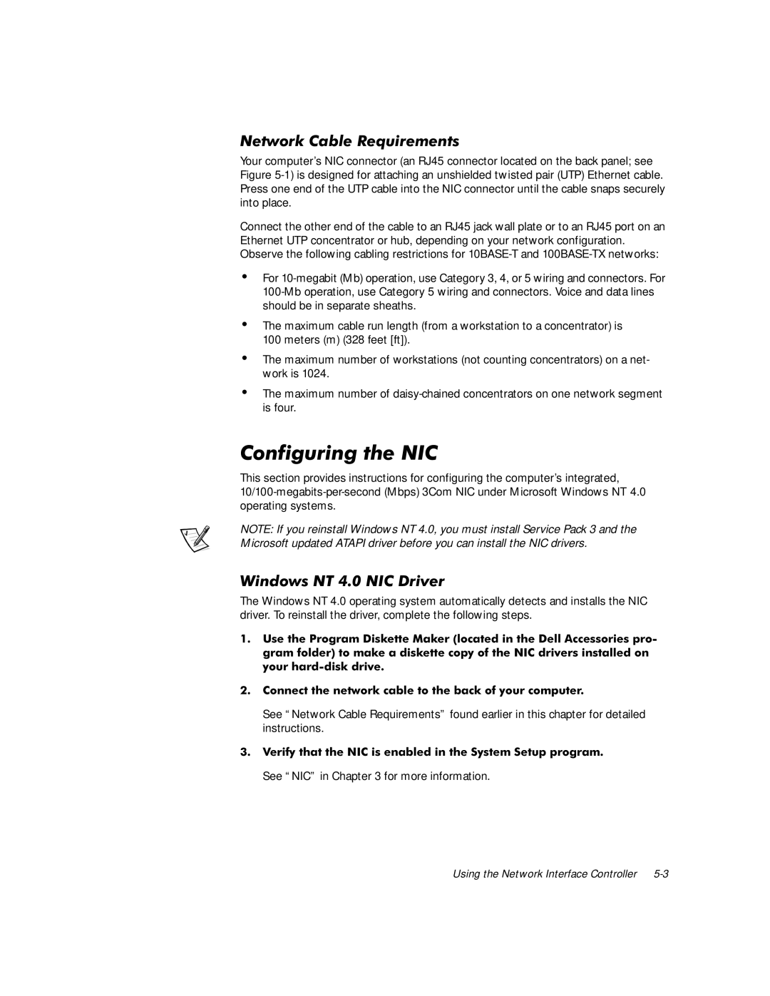 Dell 610 manual RQILJXULQJWKH1, 1HWZRUN&DEOH5HTXLUHPHQWV, See NIC in for more information 