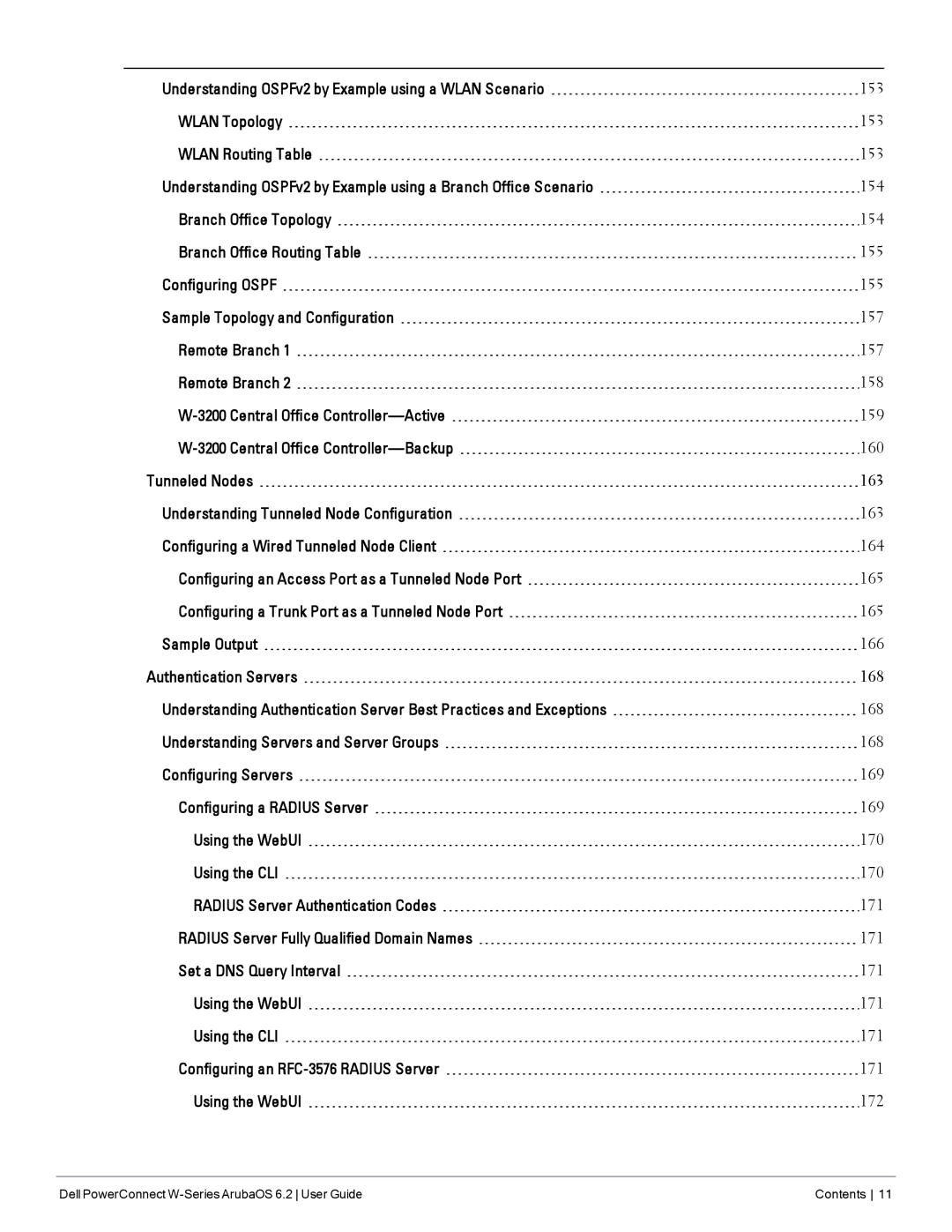 Dell manual Dell PowerConnect W-Series ArubaOS 6.2 User Guide Contents 