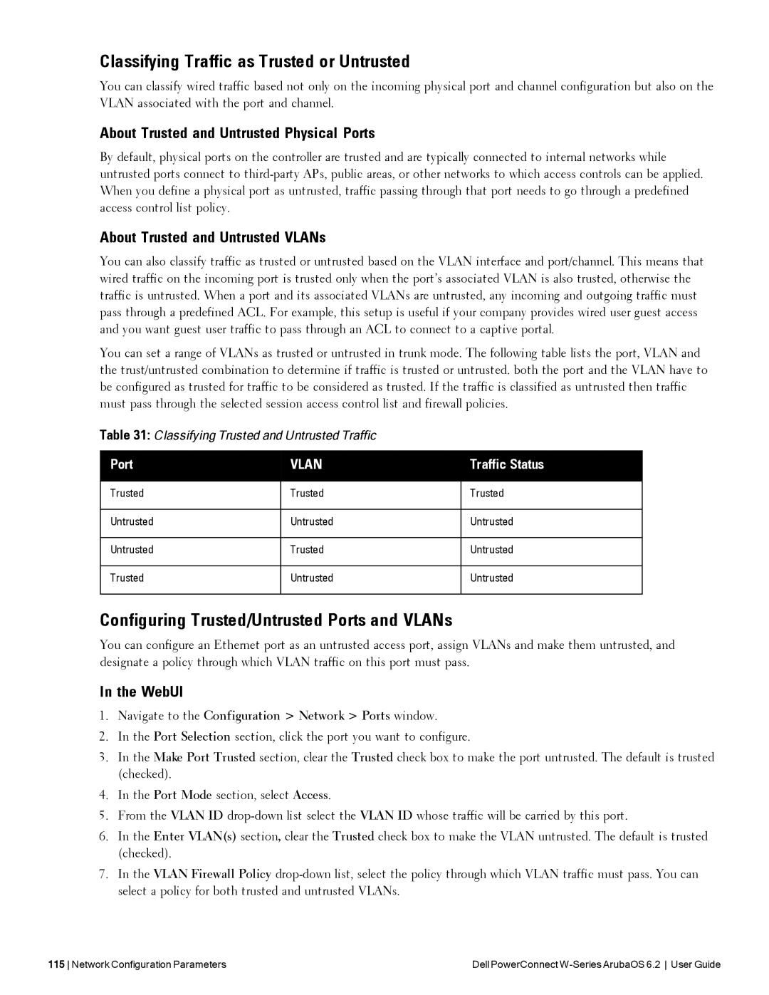 Dell 6.2 manual Classifying Traffic as Trusted or Untrusted, Configuring Trusted/Untrusted Ports and VLANs 