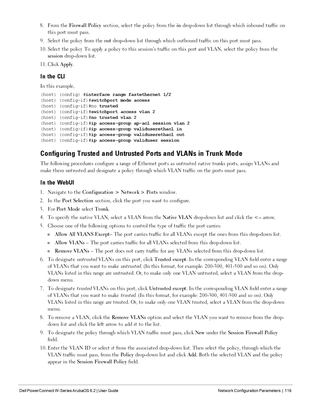 Dell 6.2 manual This example, For Port Mode select Trunk 