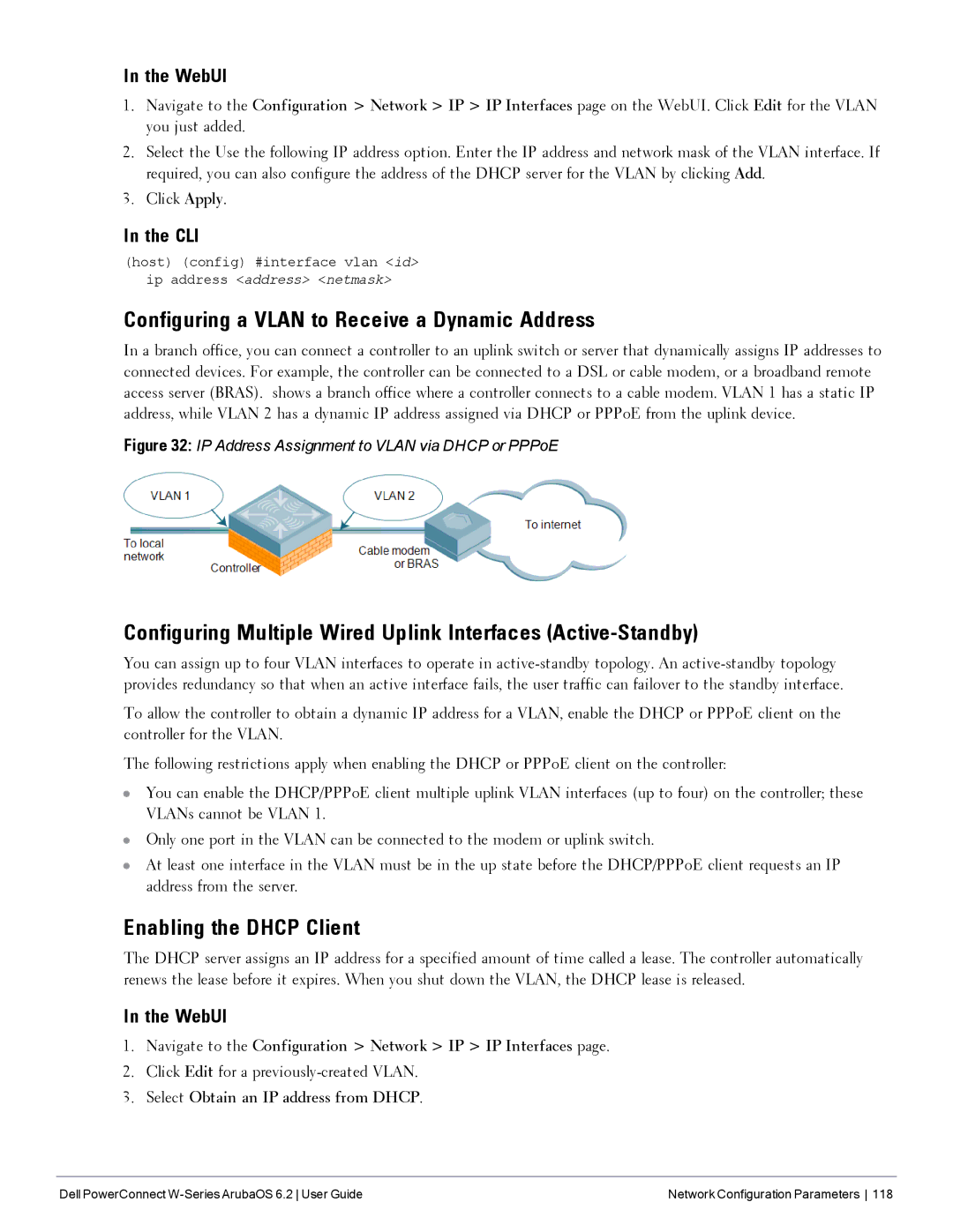 Dell 6.2 Configuring a Vlan to Receive a Dynamic Address, Configuring Multiple Wired Uplink Interfaces Active-Standby 