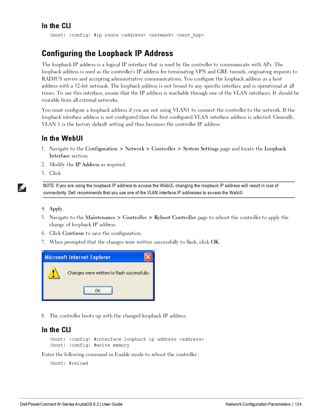 Dell 6.2 manual Configuring the Loopback IP Address, Modify the IP Address as required Click, Apply 