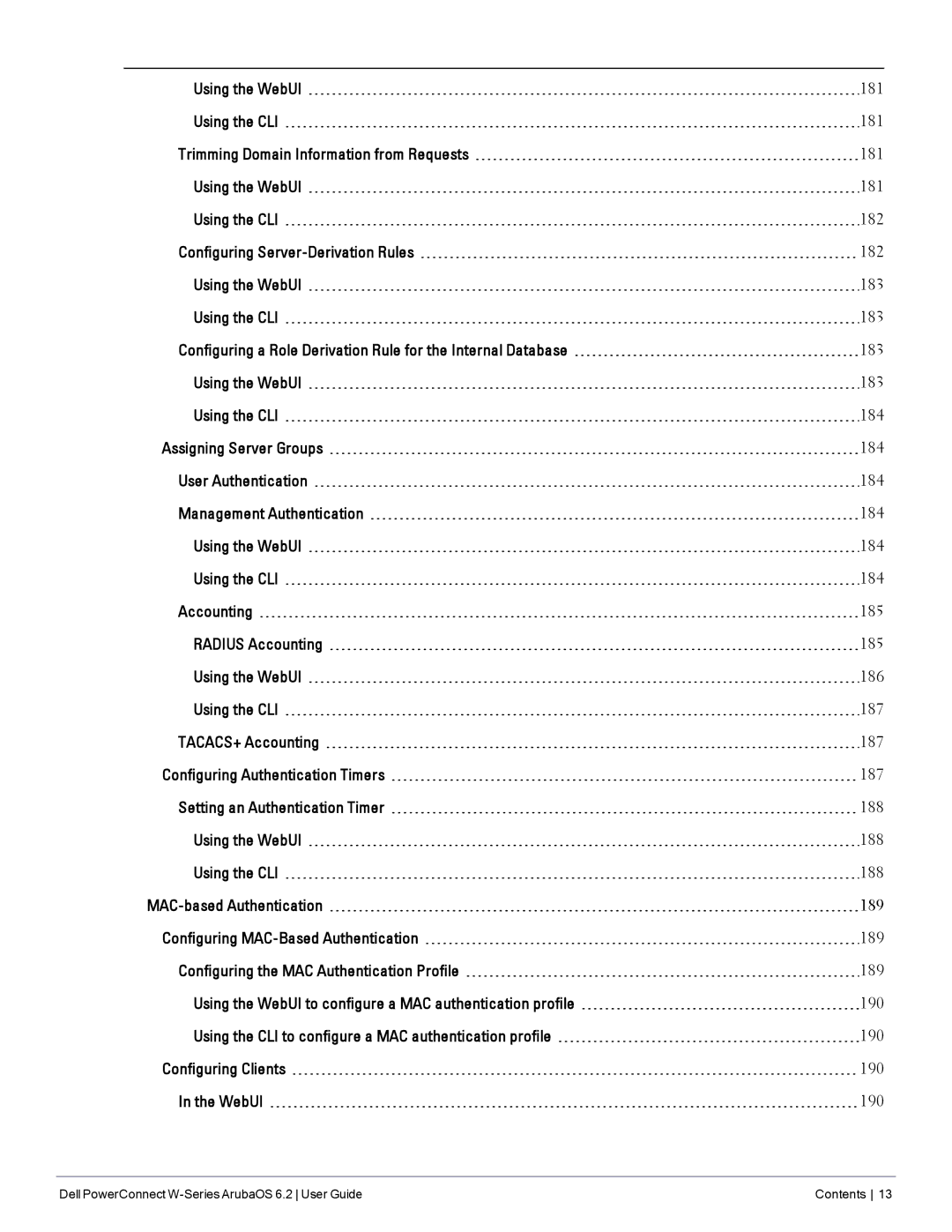 Dell manual Dell PowerConnect W-Series ArubaOS 6.2 User Guide Contents 