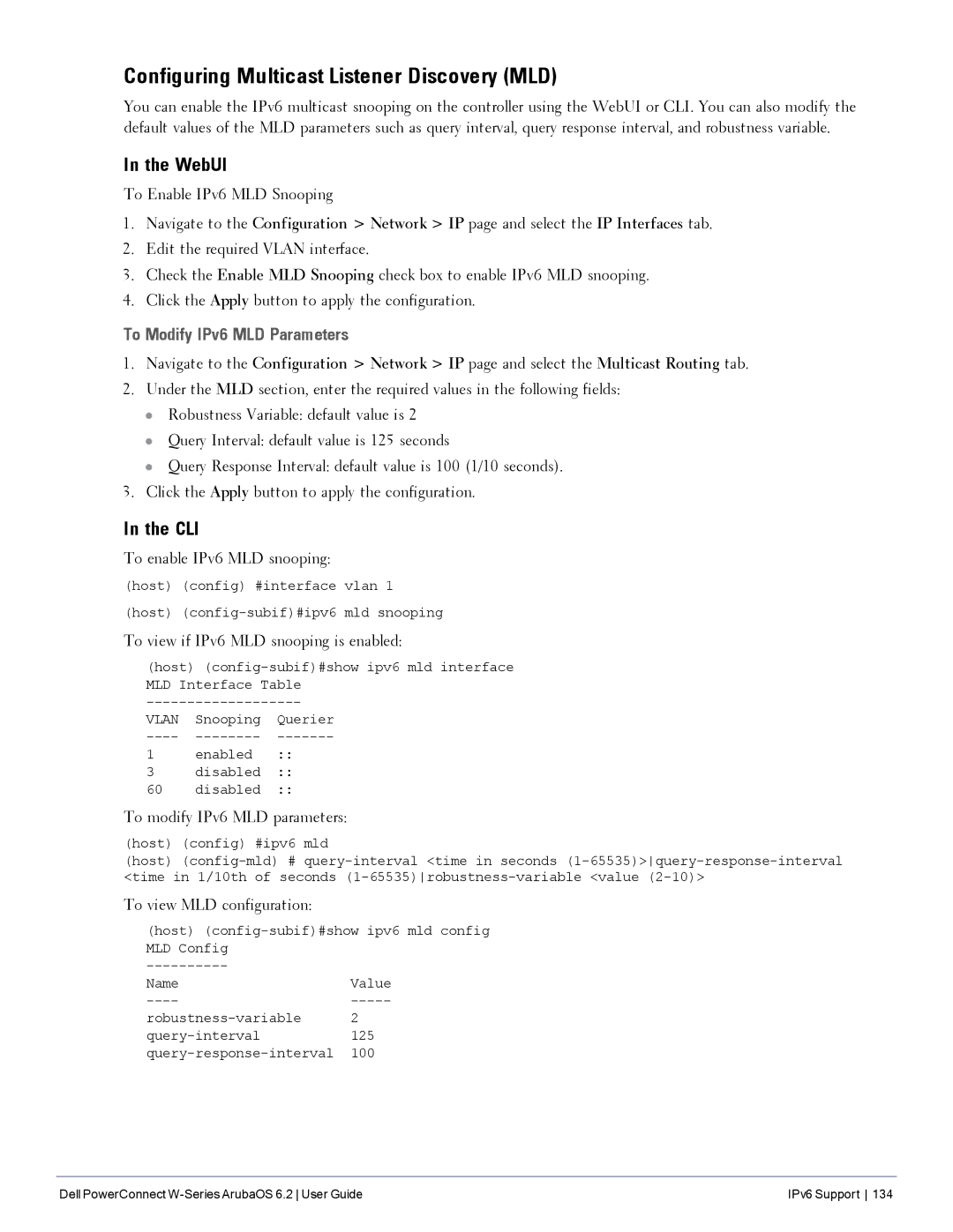 Dell 6.2 manual Configuring Multicast Listener Discovery MLD, To Modify IPv6 MLD Parameters 