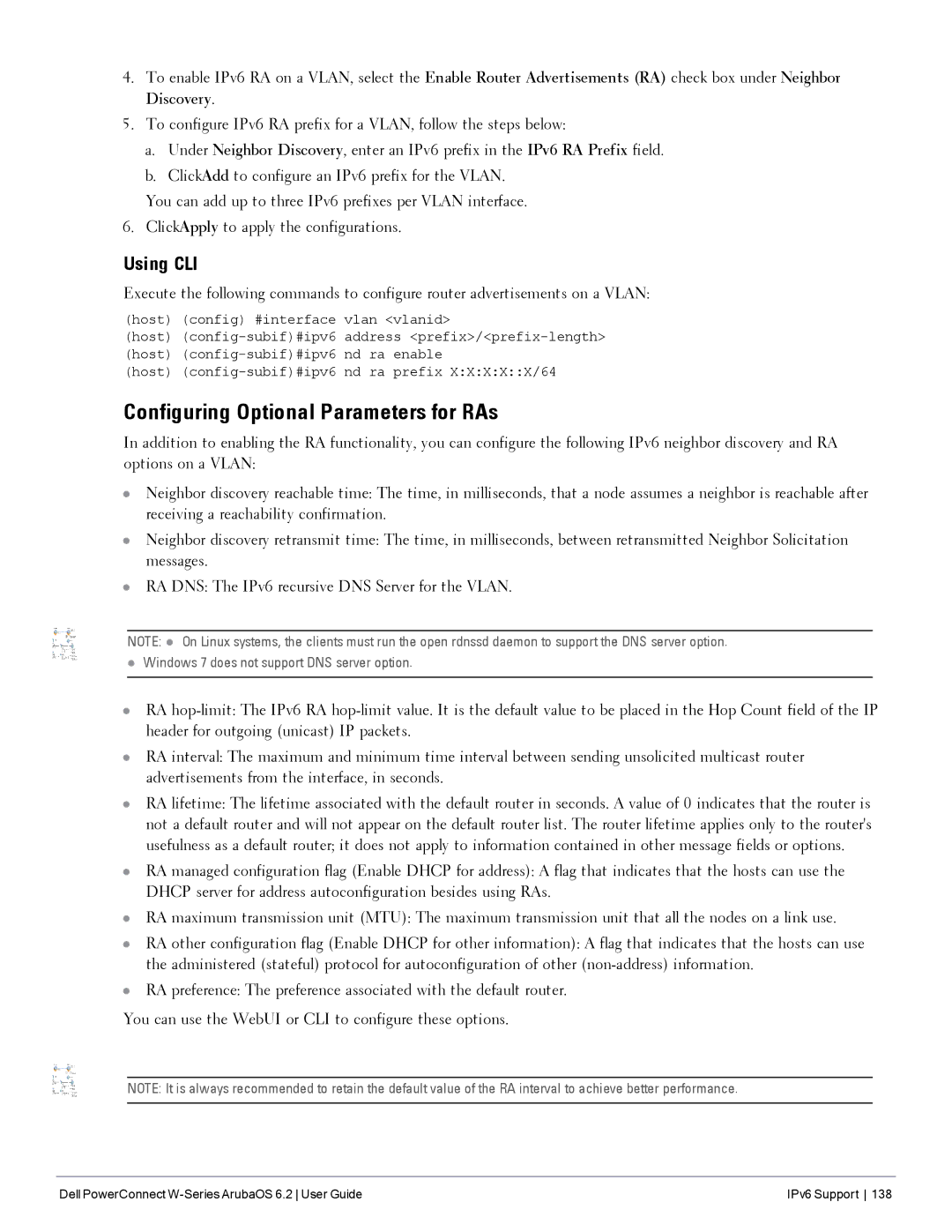 Dell 6.2 manual Configuring Optional Parameters for RAs, Using CLI 