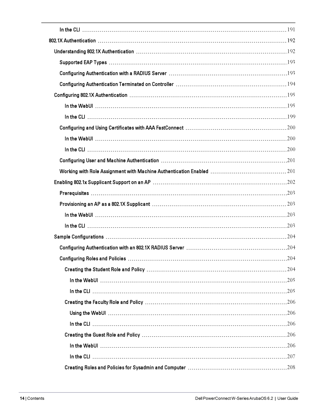 Dell manual Contents Dell PowerConnect W-Series ArubaOS 6.2 User Guide 