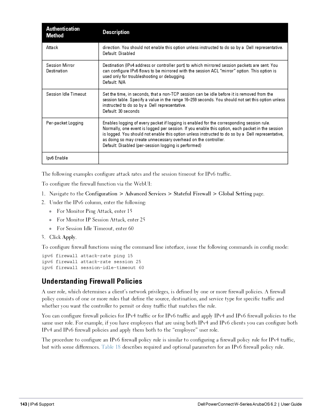 Dell 6.2 manual Understanding Firewall Policies 