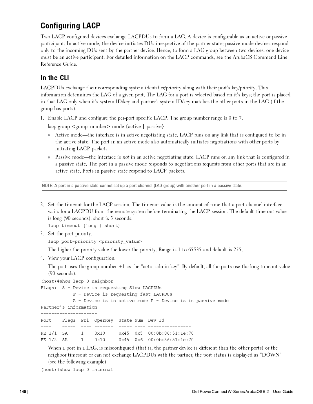 Dell 6.2 manual Configuring Lacp, Set the port priority 