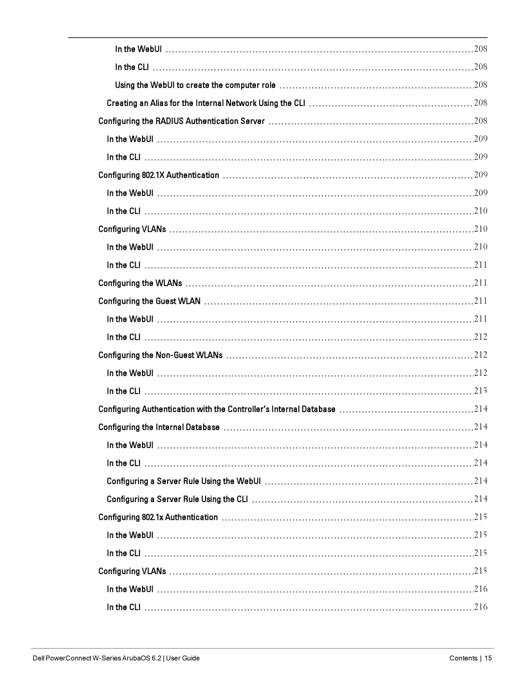 Dell manual Dell PowerConnect W-Series ArubaOS 6.2 User Guide Contents 