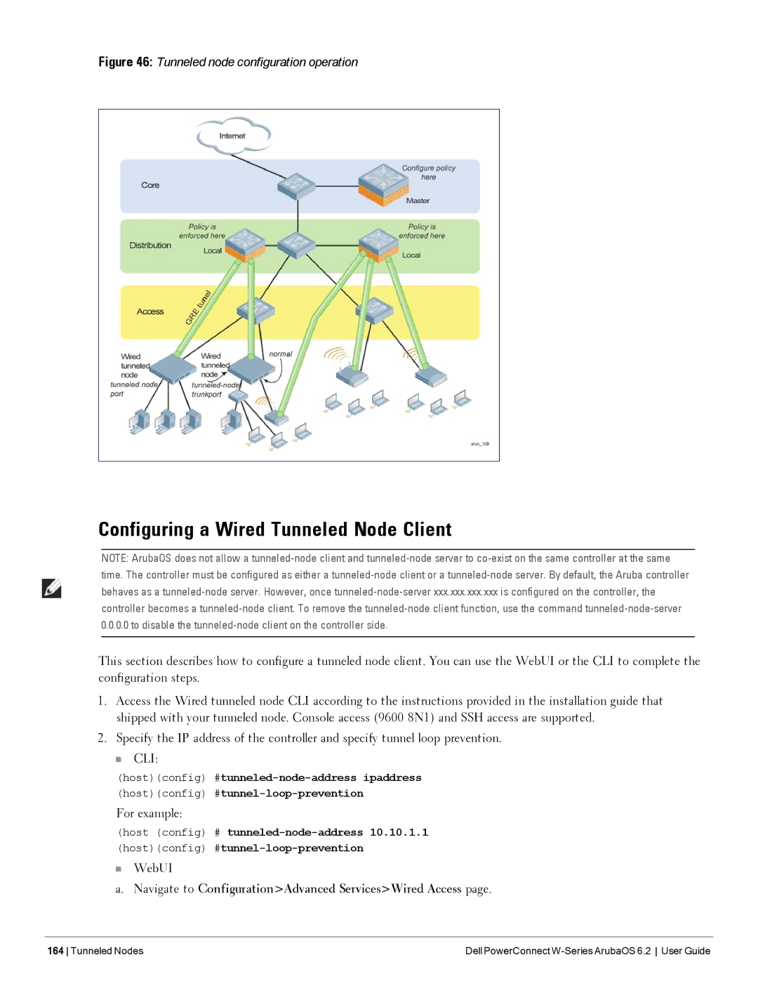 Dell 6.2 manual Configuring a Wired Tunneled Node Client, For example, WebUI 