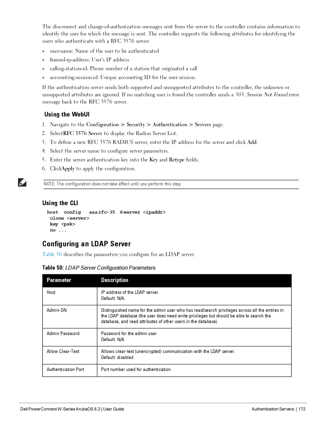 Dell 6.2 manual Configuring an Ldap Server, Describes the parameters you configure for an Ldap server 