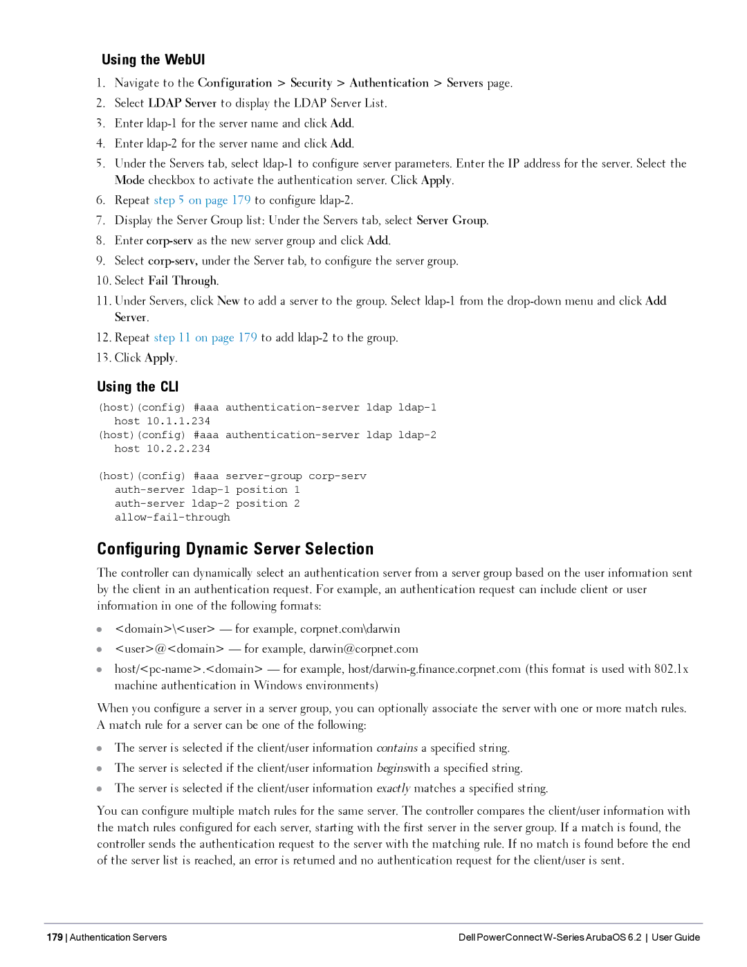 Dell 6.2 manual Configuring Dynamic Server Selection, Select Fail Through 