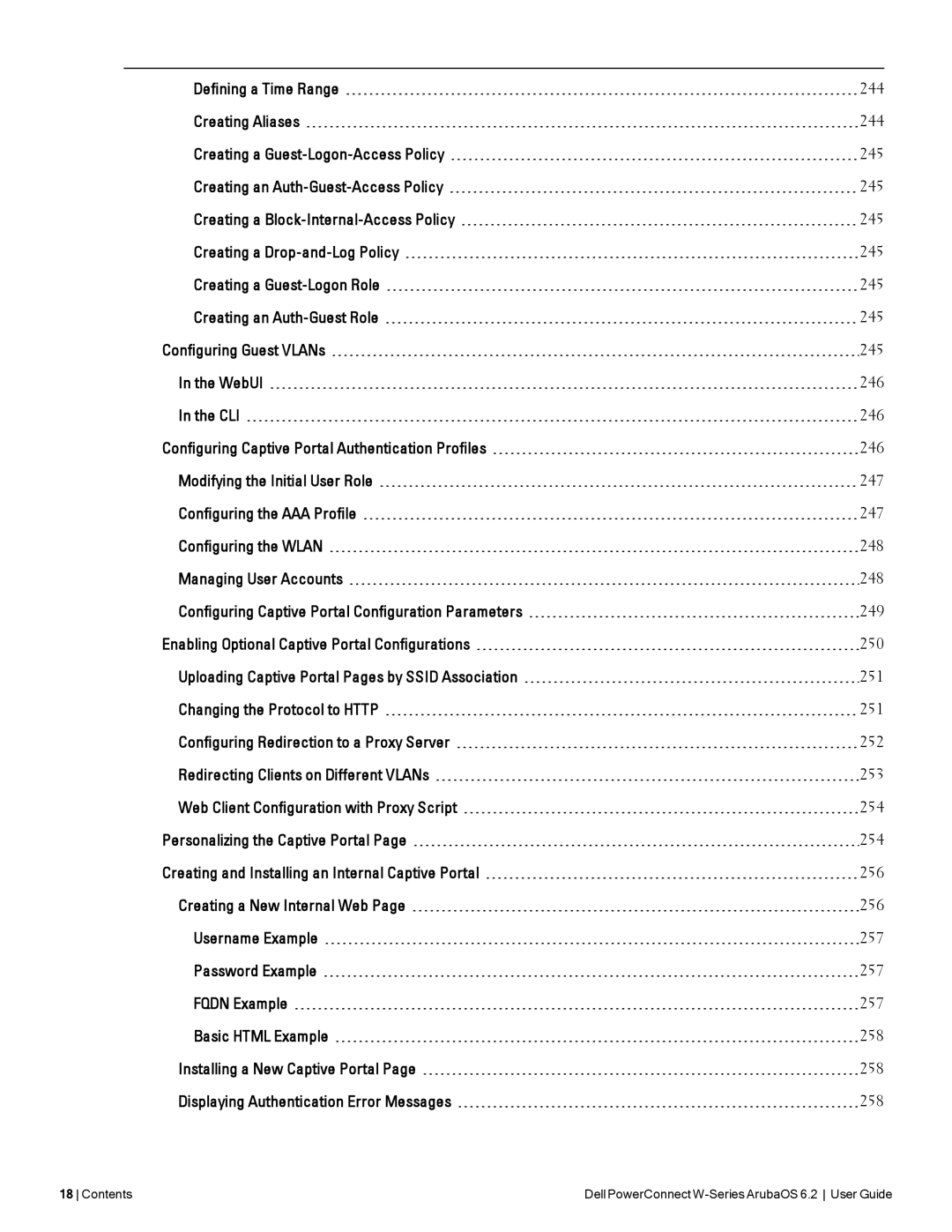 Dell manual Contents Dell PowerConnect W-Series ArubaOS 6.2 User Guide 