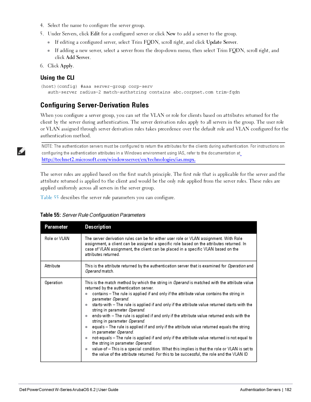 Dell 6.2 manual Configuring Server-Derivation Rules 