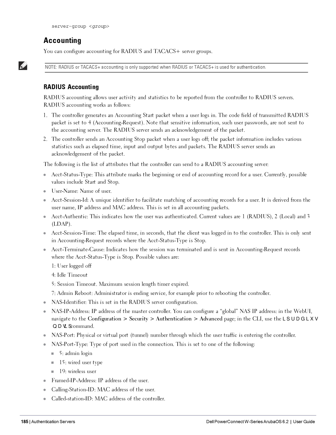 Dell 6.2 manual Radius Accounting 