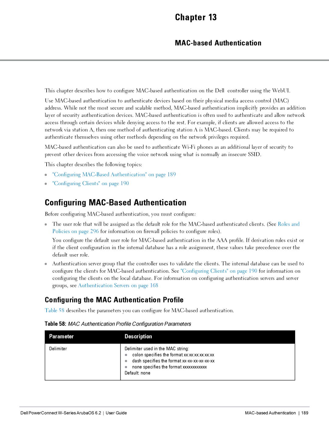 Dell 6.2 manual Configuring MAC-Based Authentication, MAC-based Authentication, Configuring the MAC Authentication Profile 