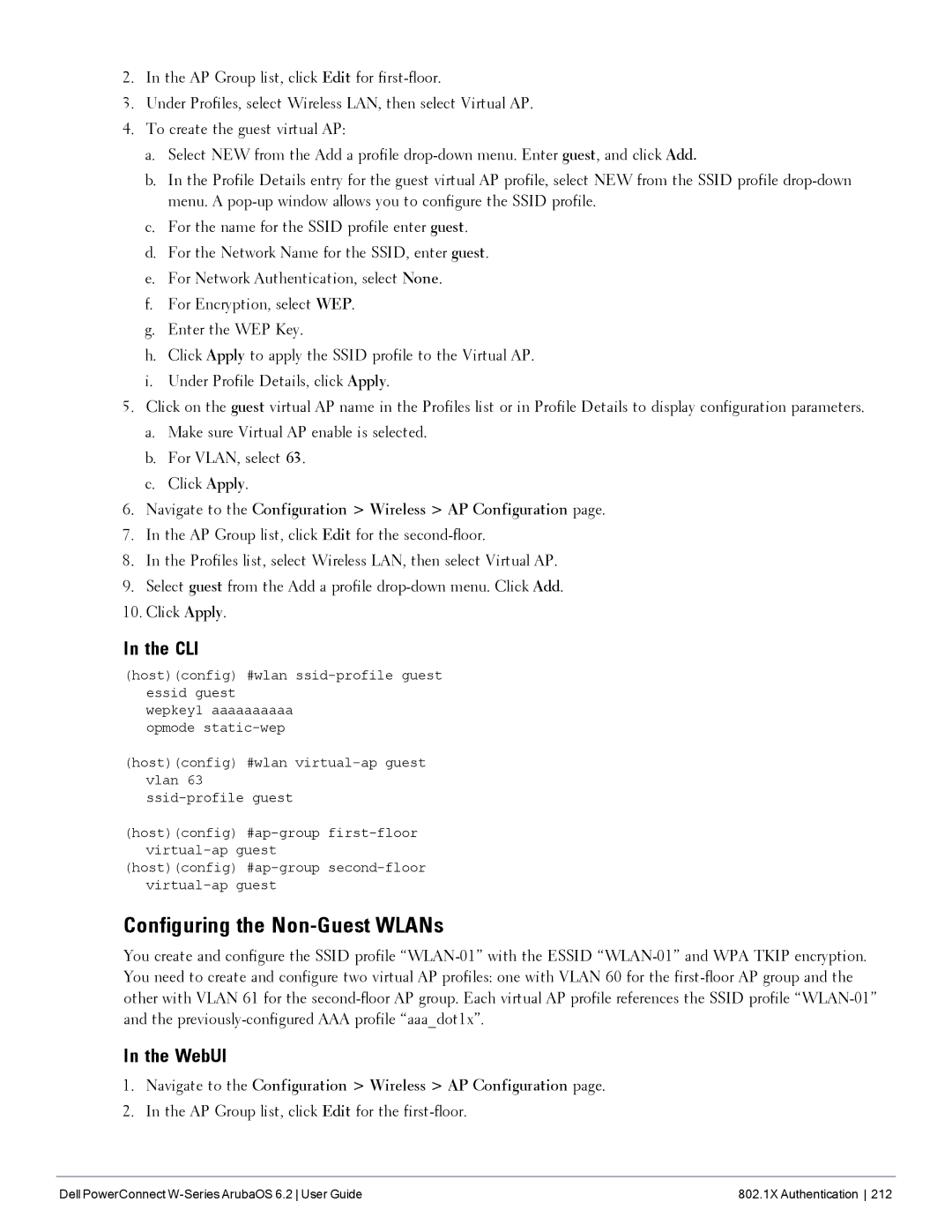 Dell 6.2 manual Configuring the Non-Guest WLANs, AP Group list, click Edit for the first-floor 