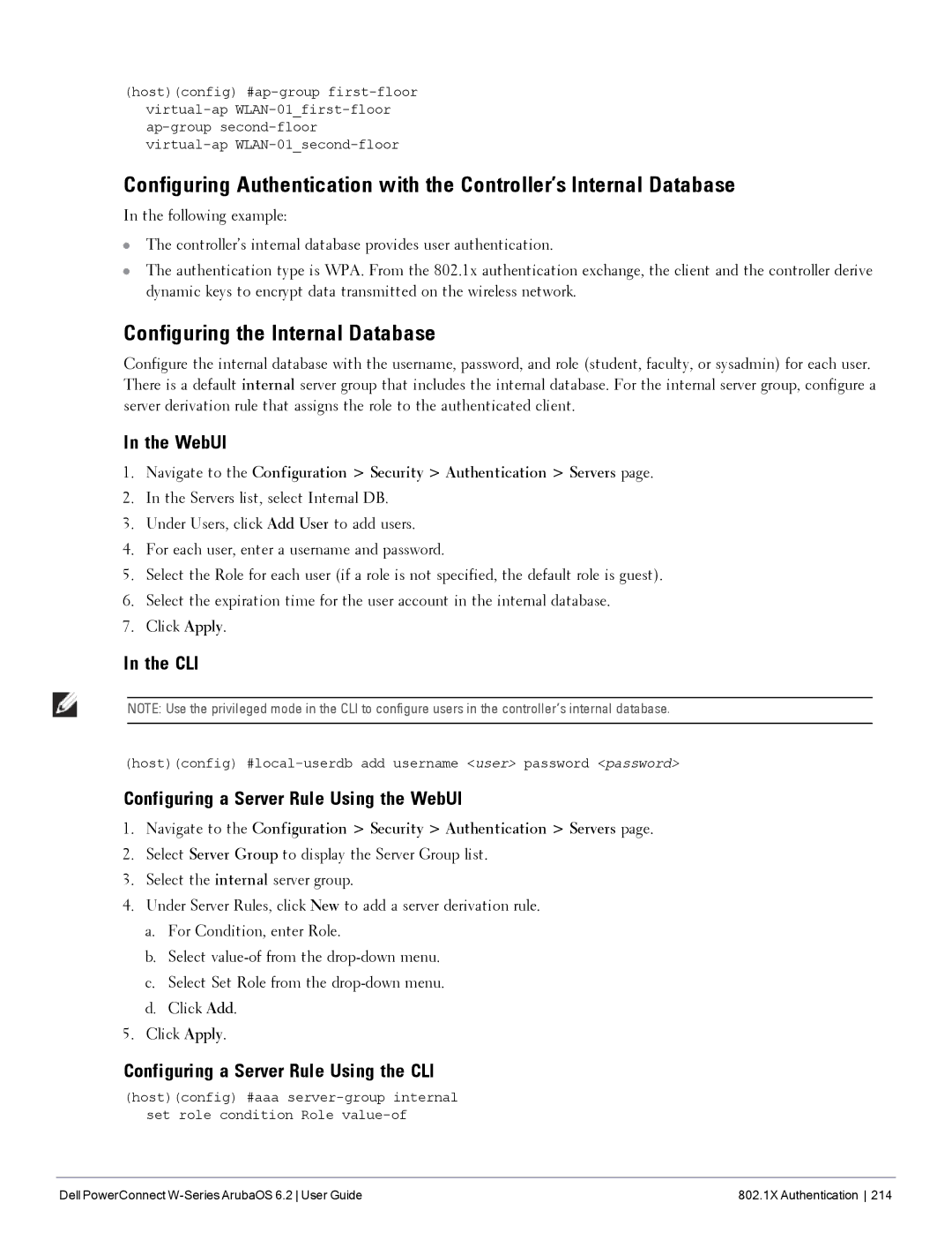 Dell 6.2 manual Configuring a Server Rule Using the WebUI, Configuring a Server Rule Using the CLI 