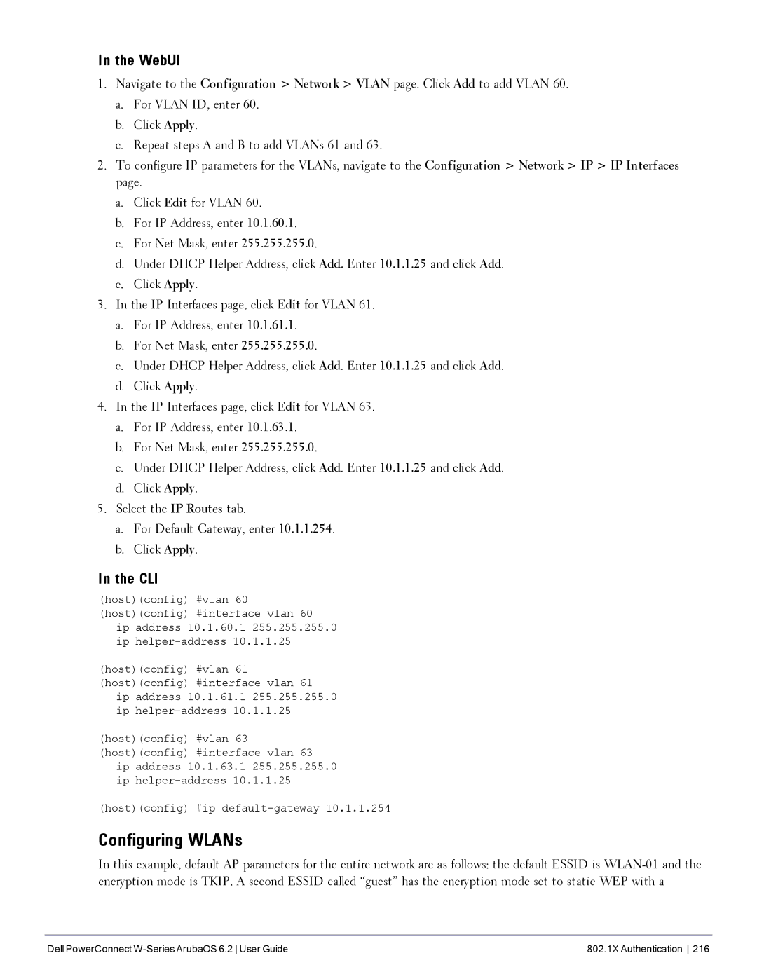 Dell 6.2 manual Configuring WLANs 