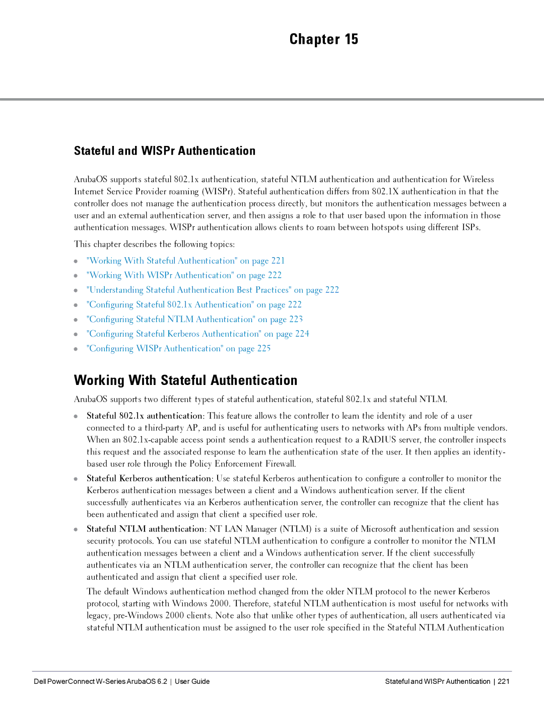 Dell 6.2 manual Working With Stateful Authentication, Stateful and WISPr Authentication 