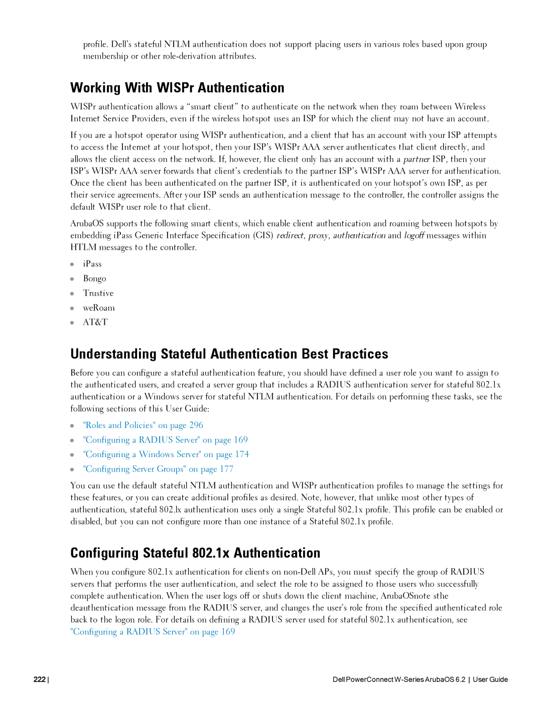 Dell 6.2 manual Working With WISPr Authentication, Understanding Stateful Authentication Best Practices 