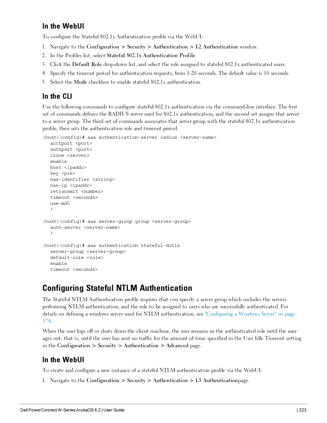 Dell 6.2 manual Configuring Stateful Ntlm Authentication, WebUI 