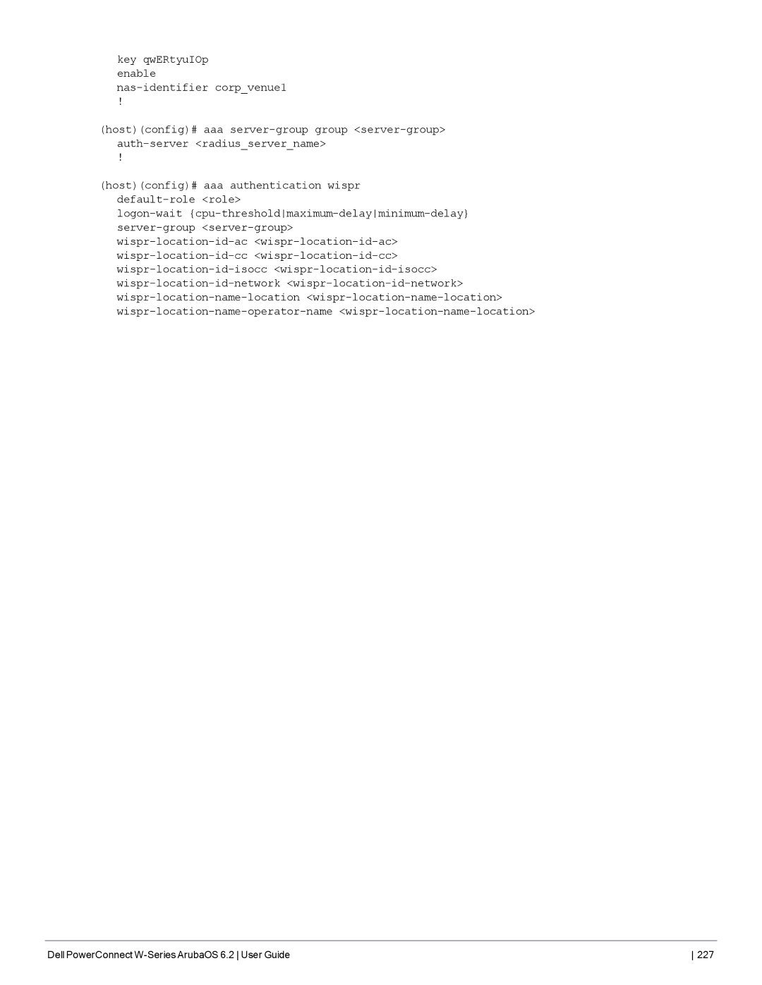 Dell manual Dell PowerConnect W-Series ArubaOS 6.2 User Guide 227 