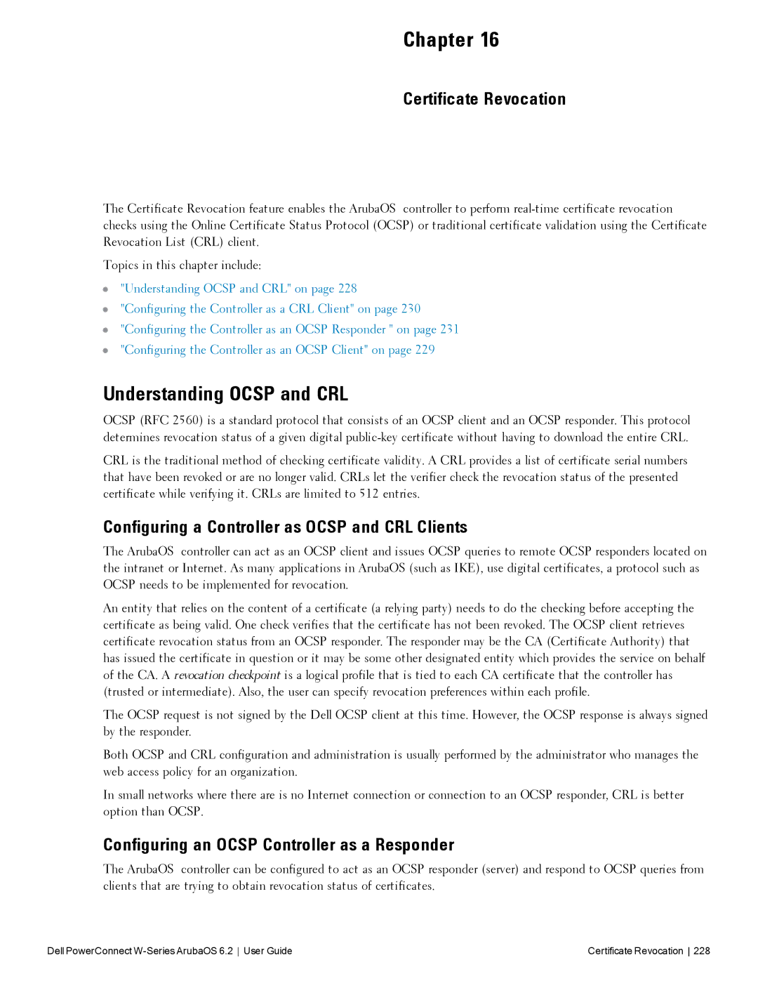 Dell 6.2 manual Understanding Ocsp and CRL, Certificate Revocation, Configuring a Controller as Ocsp and CRL Clients 