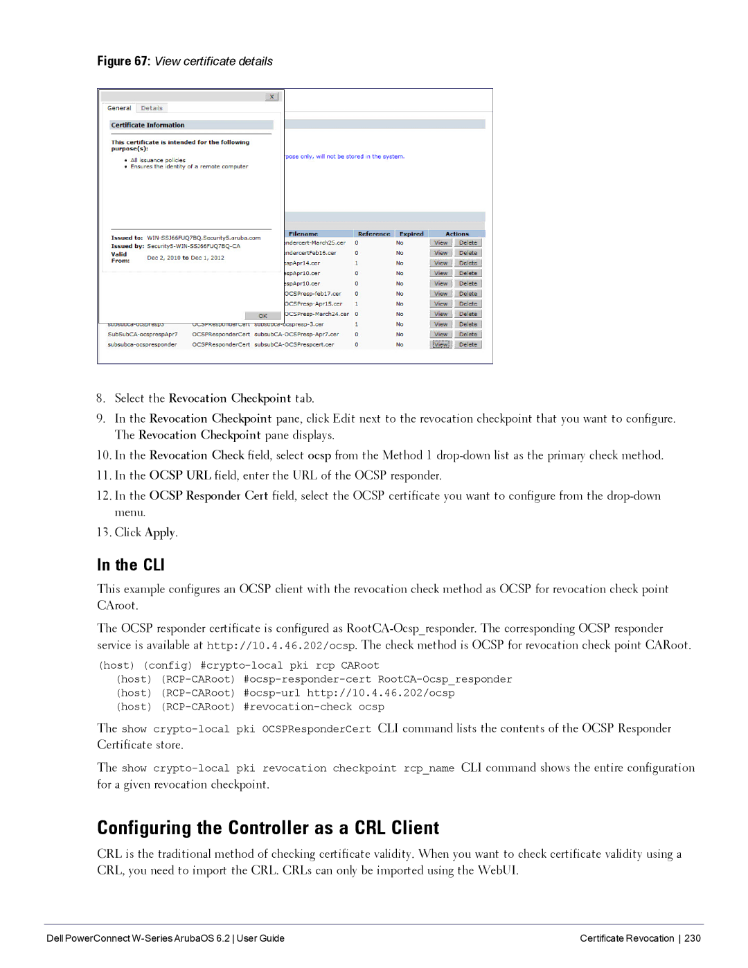 Dell 6.2 manual Configuring the Controller as a CRL Client, Select the Revocation Checkpoint tab 