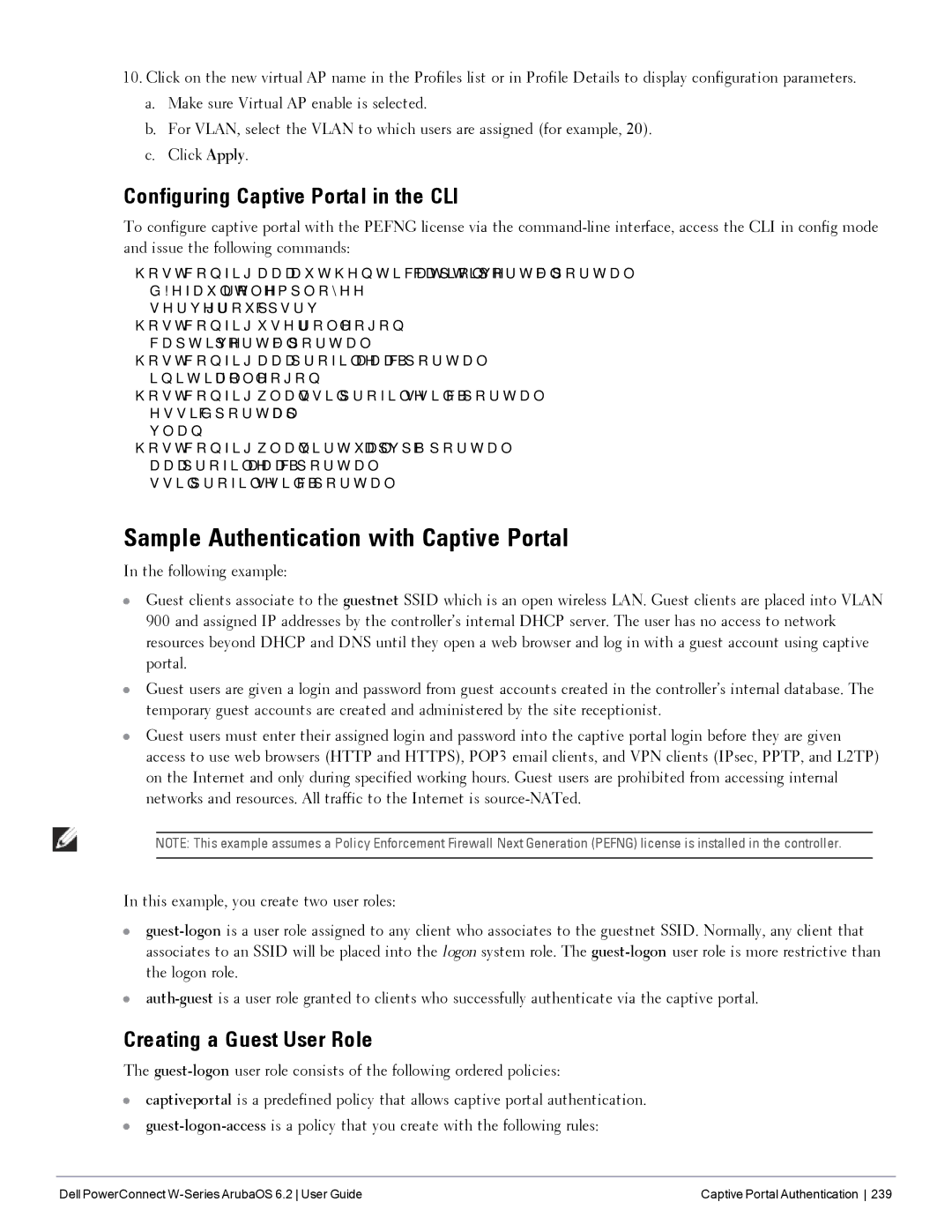 Dell 6.2 Sample Authentication with Captive Portal, Configuring Captive Portal in the CLI, Creating a Guest User Role 