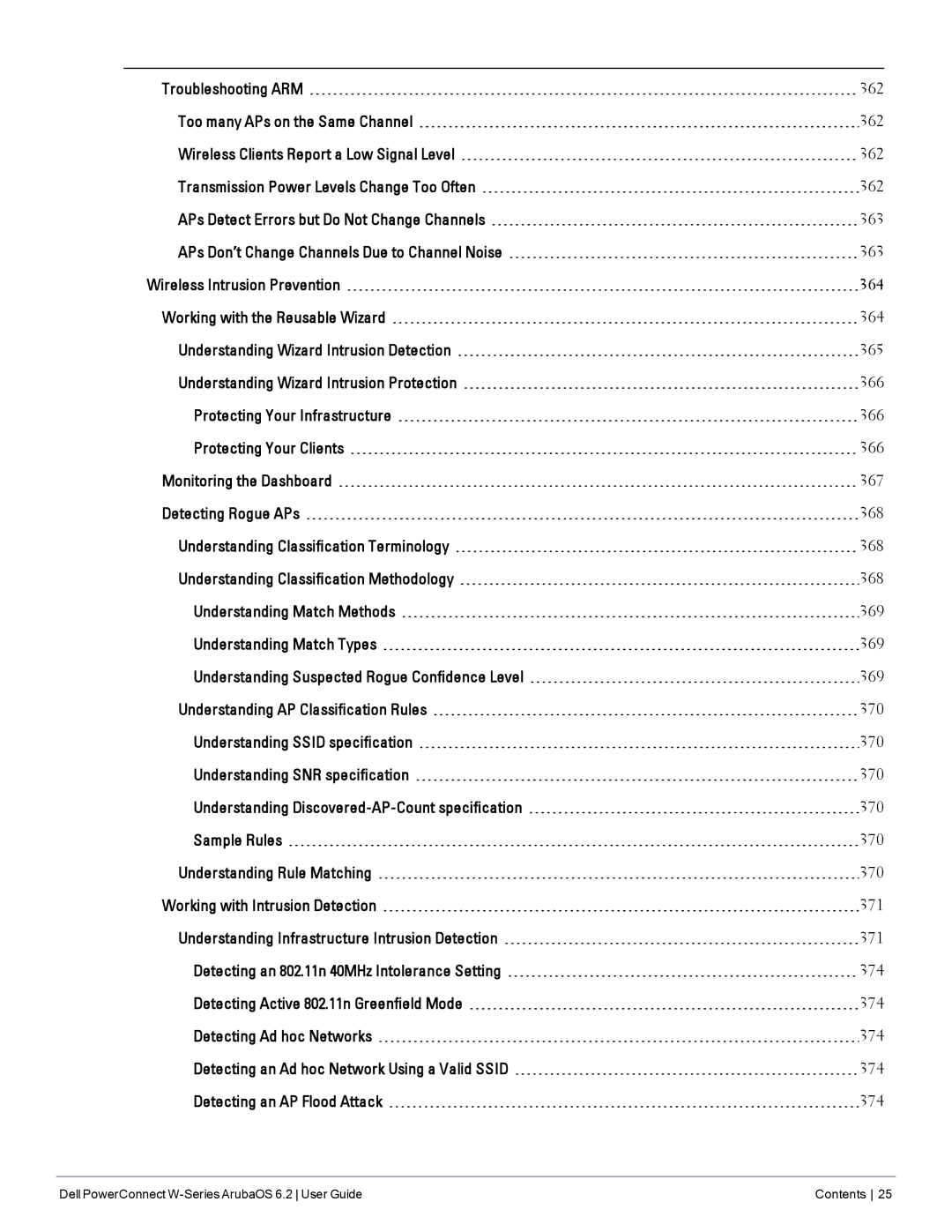 Dell manual Dell PowerConnect W-Series ArubaOS 6.2 User Guide Contents 