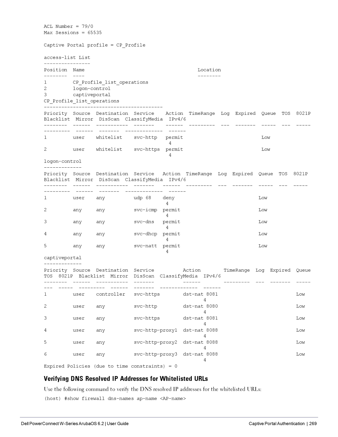 Dell 6.2 manual Verifying DNS Resolved IP Addresses for Whitelisted URLs, Tos 