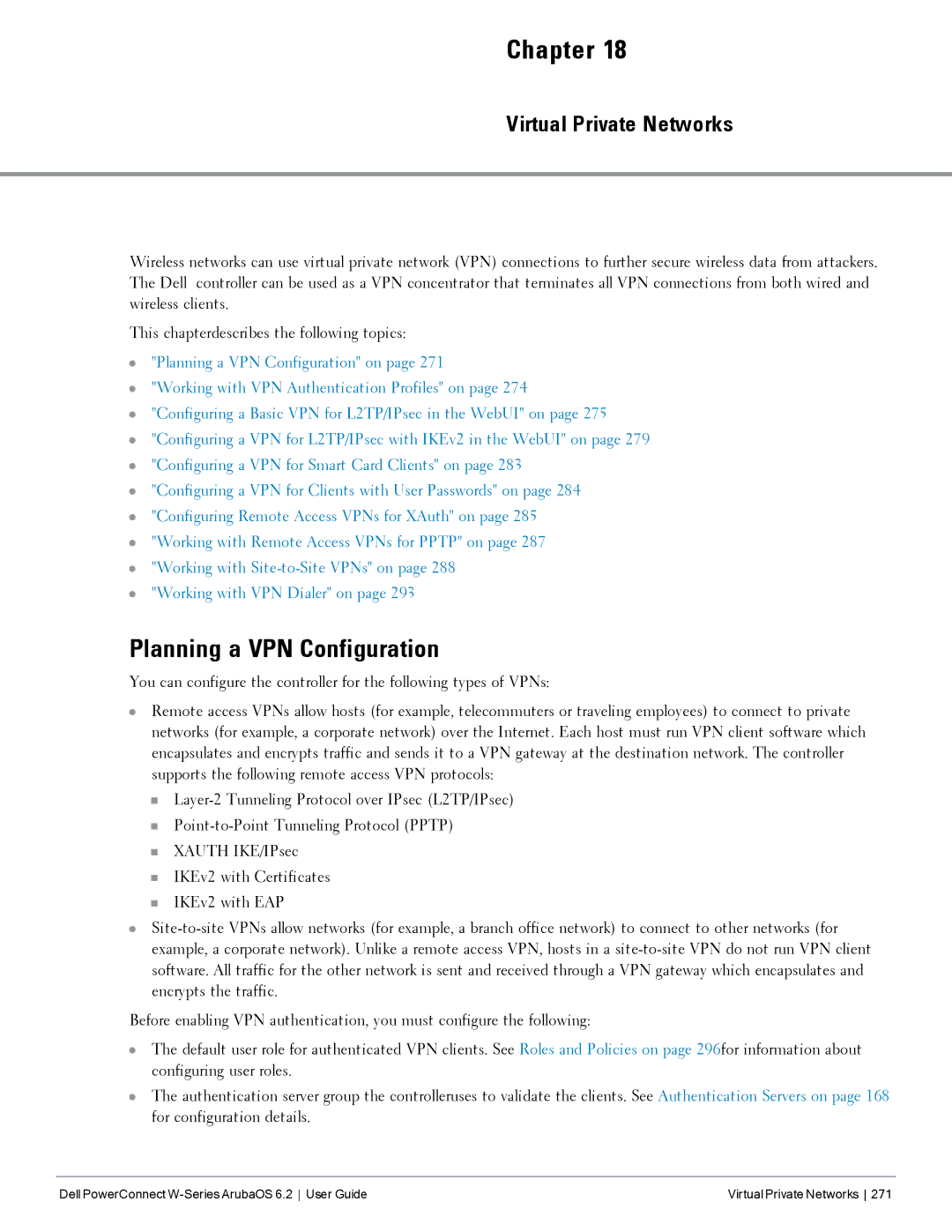 Dell 6.2 manual Planning a VPN Configuration, Virtual Private Networks 