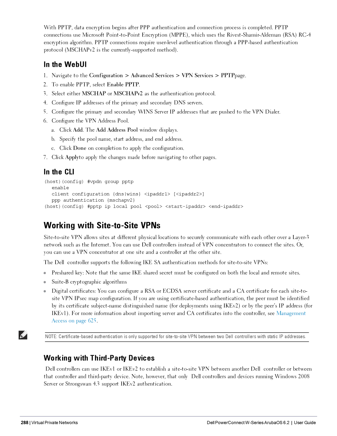 Dell 6.2 manual Working with Site-to-Site VPNs, Working with Third-Party Devices 