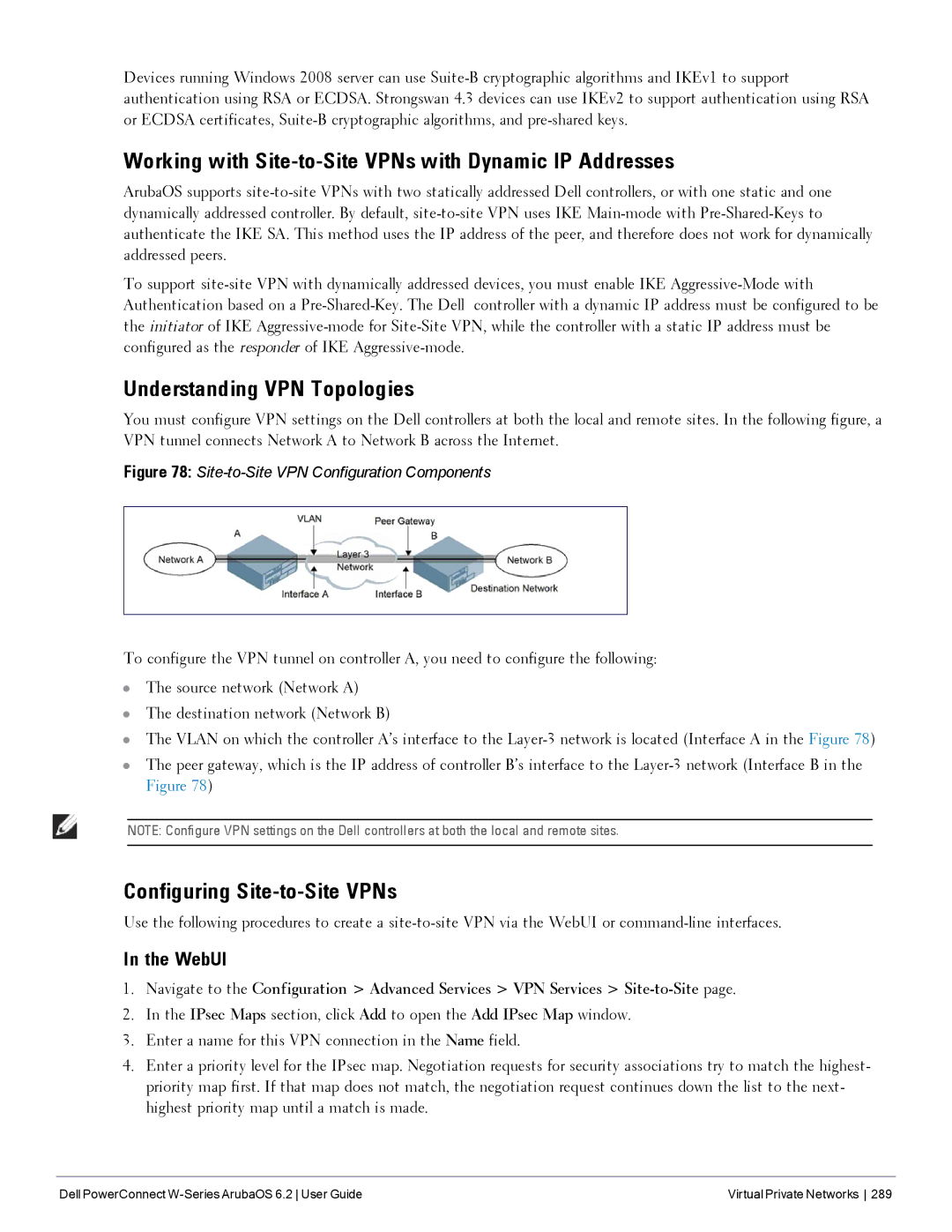 Dell 6.2 manual Working with Site-to-Site VPNs with Dynamic IP Addresses, Understanding VPN Topologies 