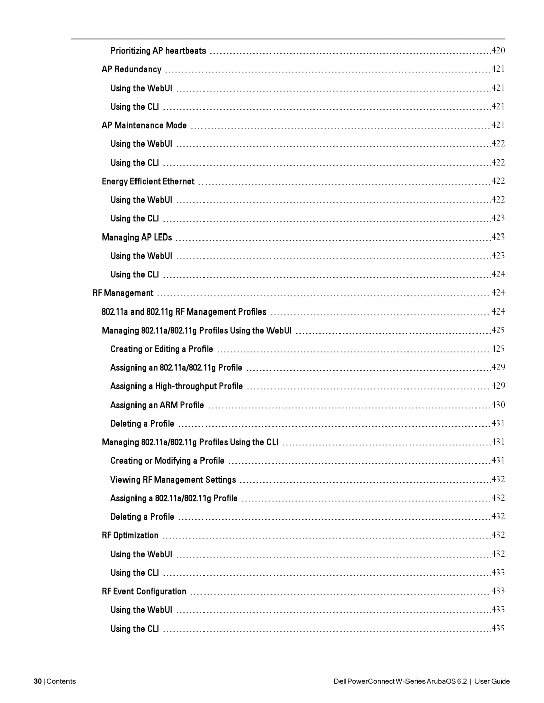 Dell manual Contents Dell PowerConnect W-Series ArubaOS 6.2 User Guide 