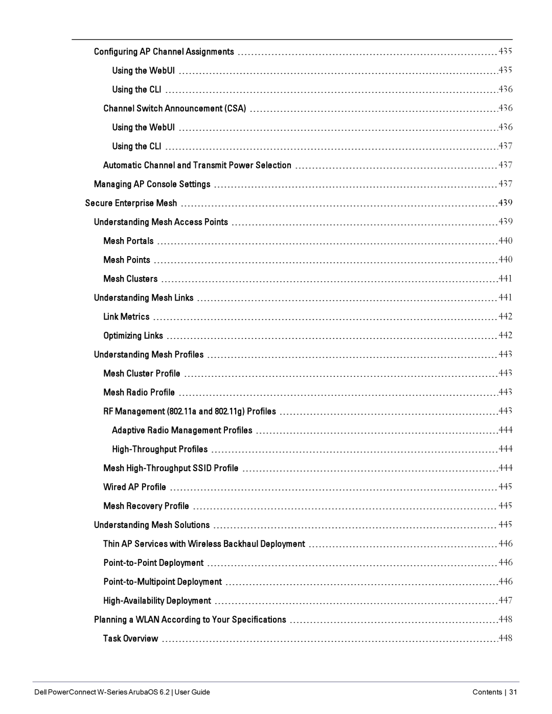 Dell manual Dell PowerConnect W-Series ArubaOS 6.2 User Guide Contents 