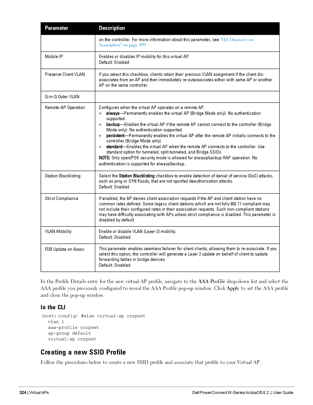 Dell 6.2 manual Creating a new Ssid Profile 