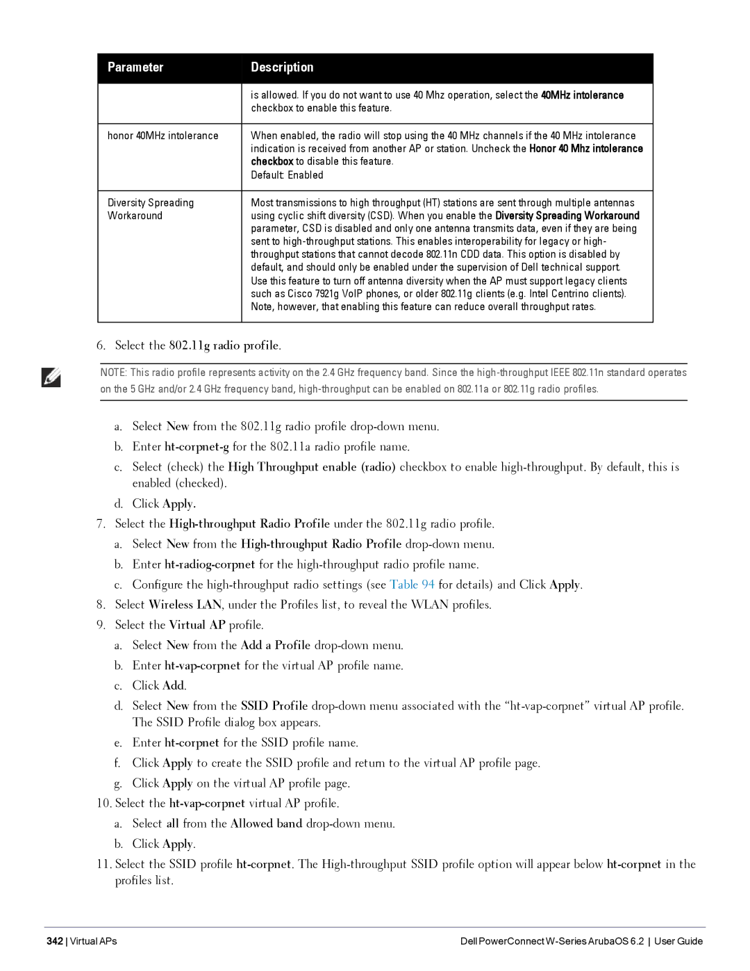 Dell 6.2 manual Select the 802.11g radio profile 