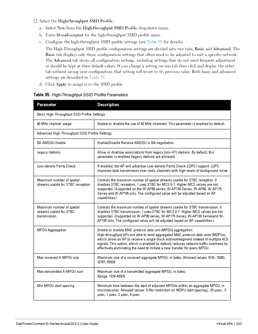 Dell 6.2 Maximum number of spatial, Capabilities, Streams usable for Stbc, Transmission, Max received A-MPDU size, 32767 