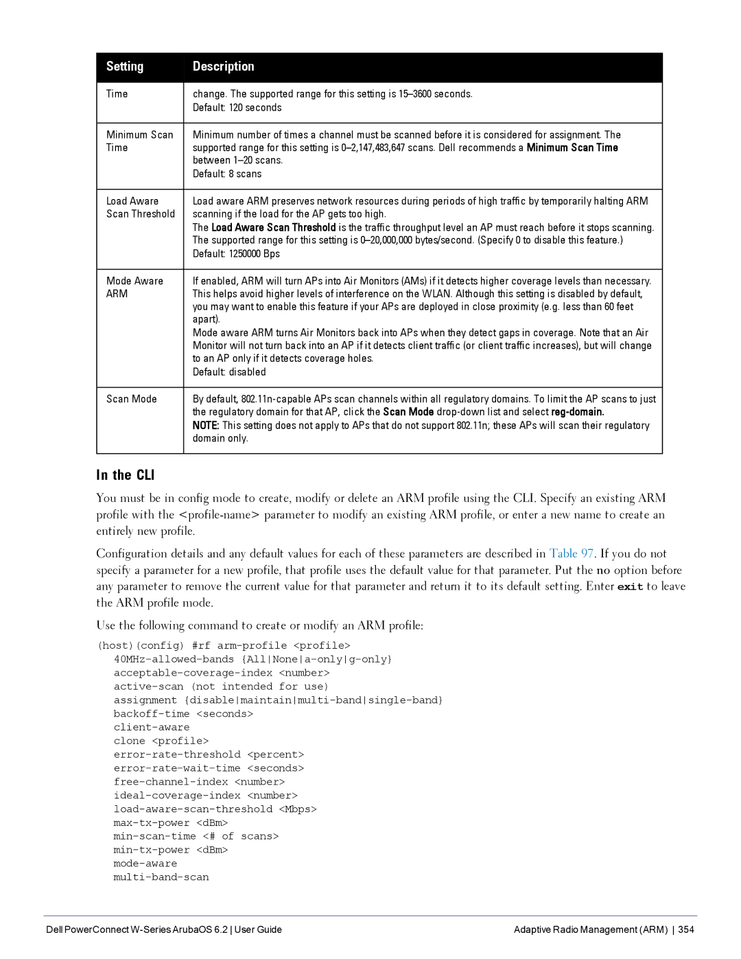 Dell 6.2 manual Load Aware, Scanning if the load for the AP gets too high, Default 1250000 Bps, Mode Aware, Apart 